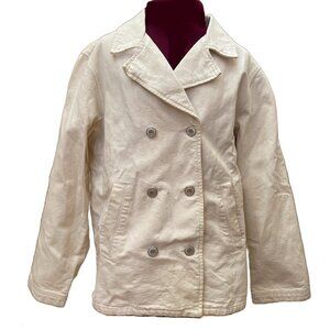 Gap Double Breasted Ivory Cotton Denim Jacket/Pea Coat, Small